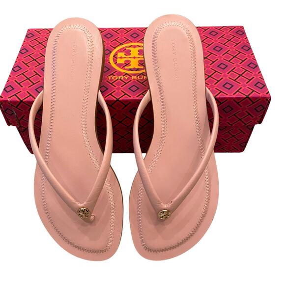 TORY BURCH Chelsea Leather Flip Flop Thong Sandals Rose Sachet Pink Size 7.5 NEW - Picture 10 of 14